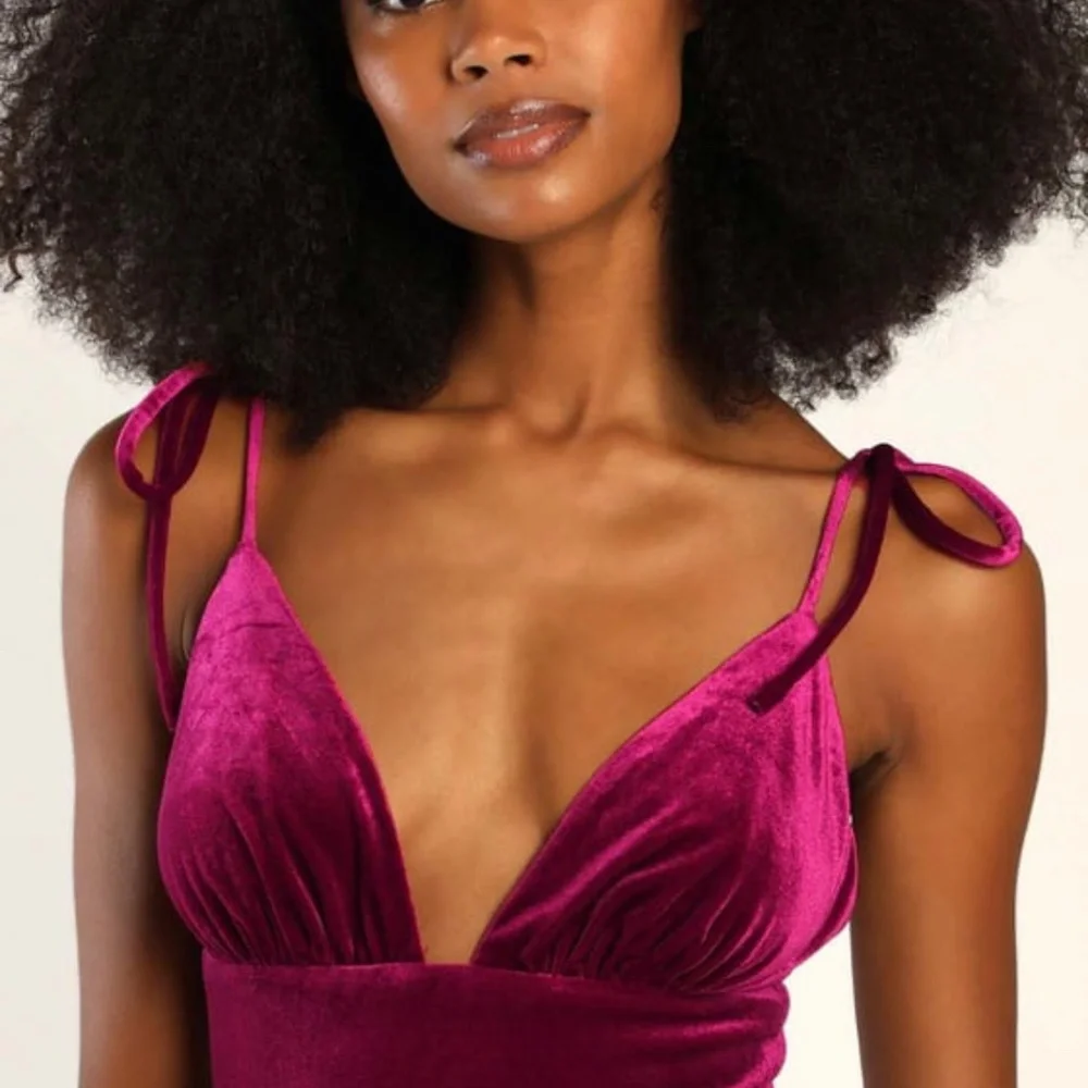 NWT Berry Pink Velvet Tie-Strap Maxi Dress SMALL - Picture 2 of 6